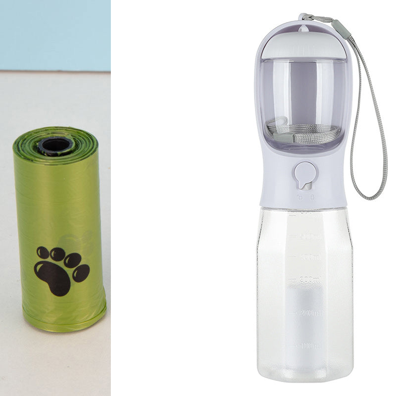 🐾 3-in-1 Portable Pet Water Bottle, Food Feeder & Poop Bag Dispenser