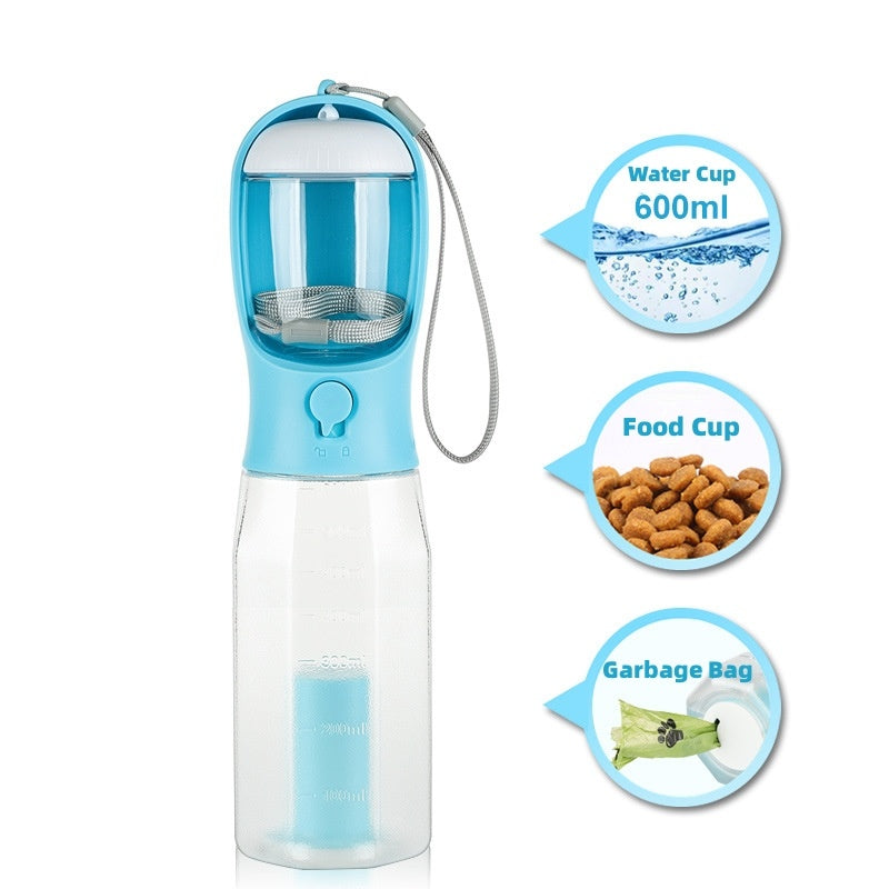 🐾 3-in-1 Portable Pet Water Bottle, Food Feeder & Poop Bag Dispenser